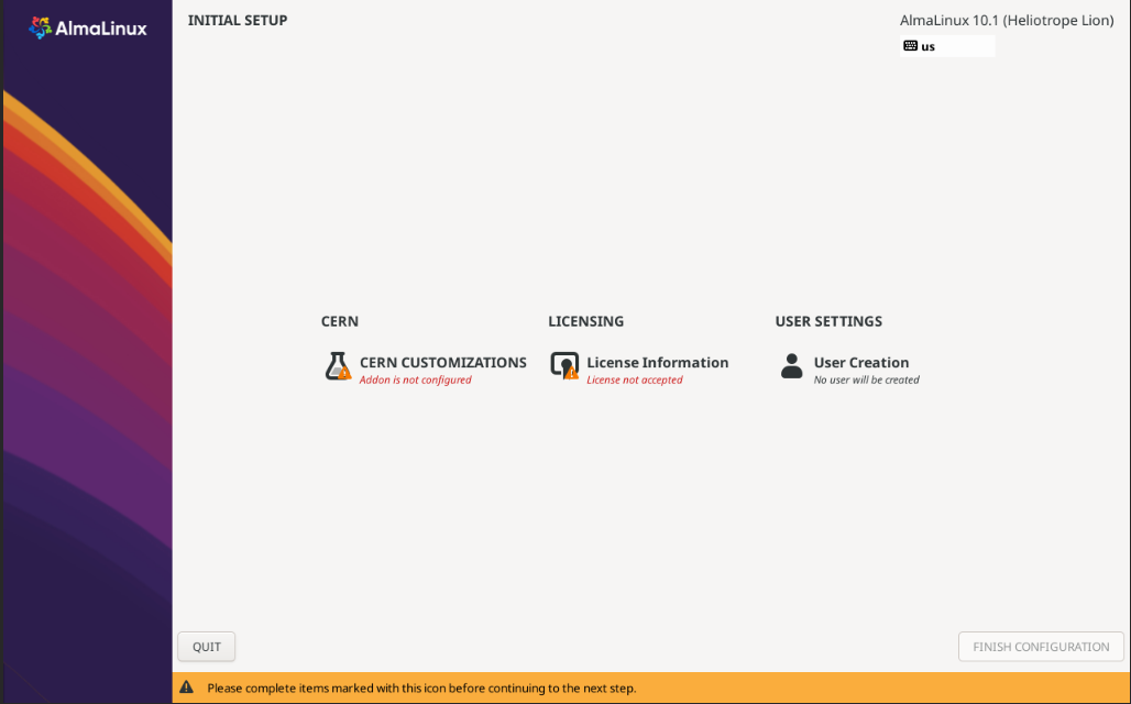 Initial setup Initial setup