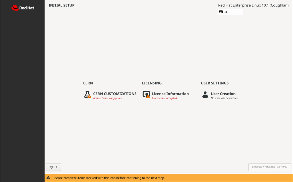 Initial setup Initial setup
