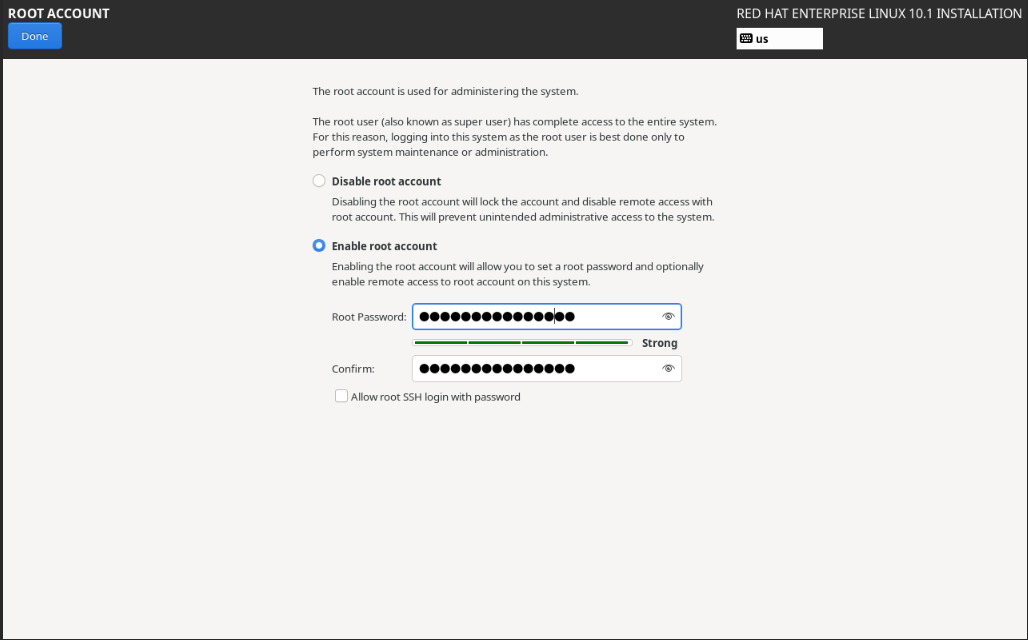 Set root password Set root password and create user